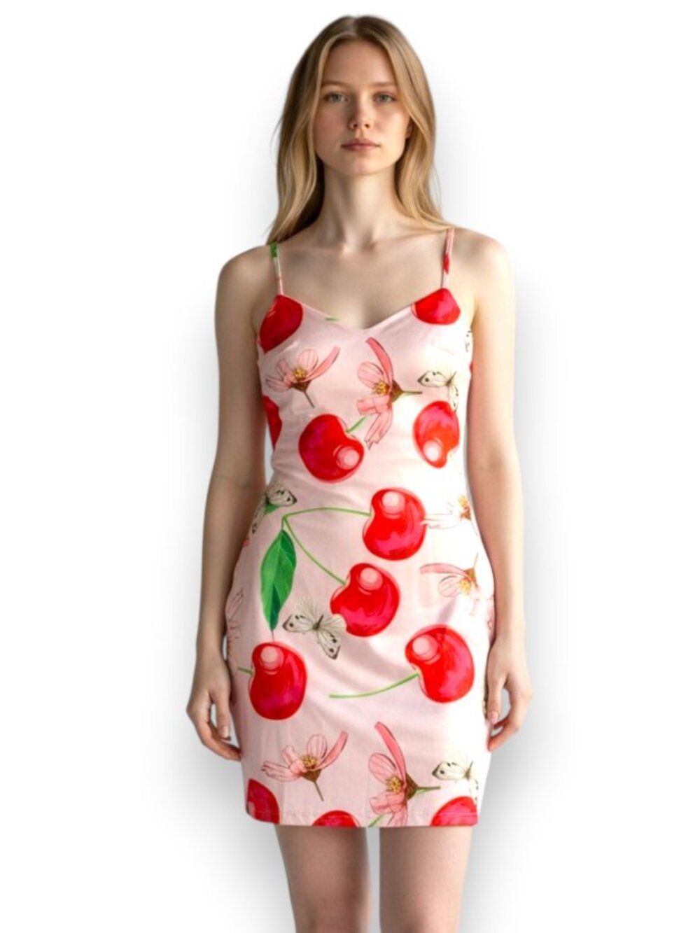 Urban Outfitters Finesse Cherry Print Satin Mini Slip Dress XS